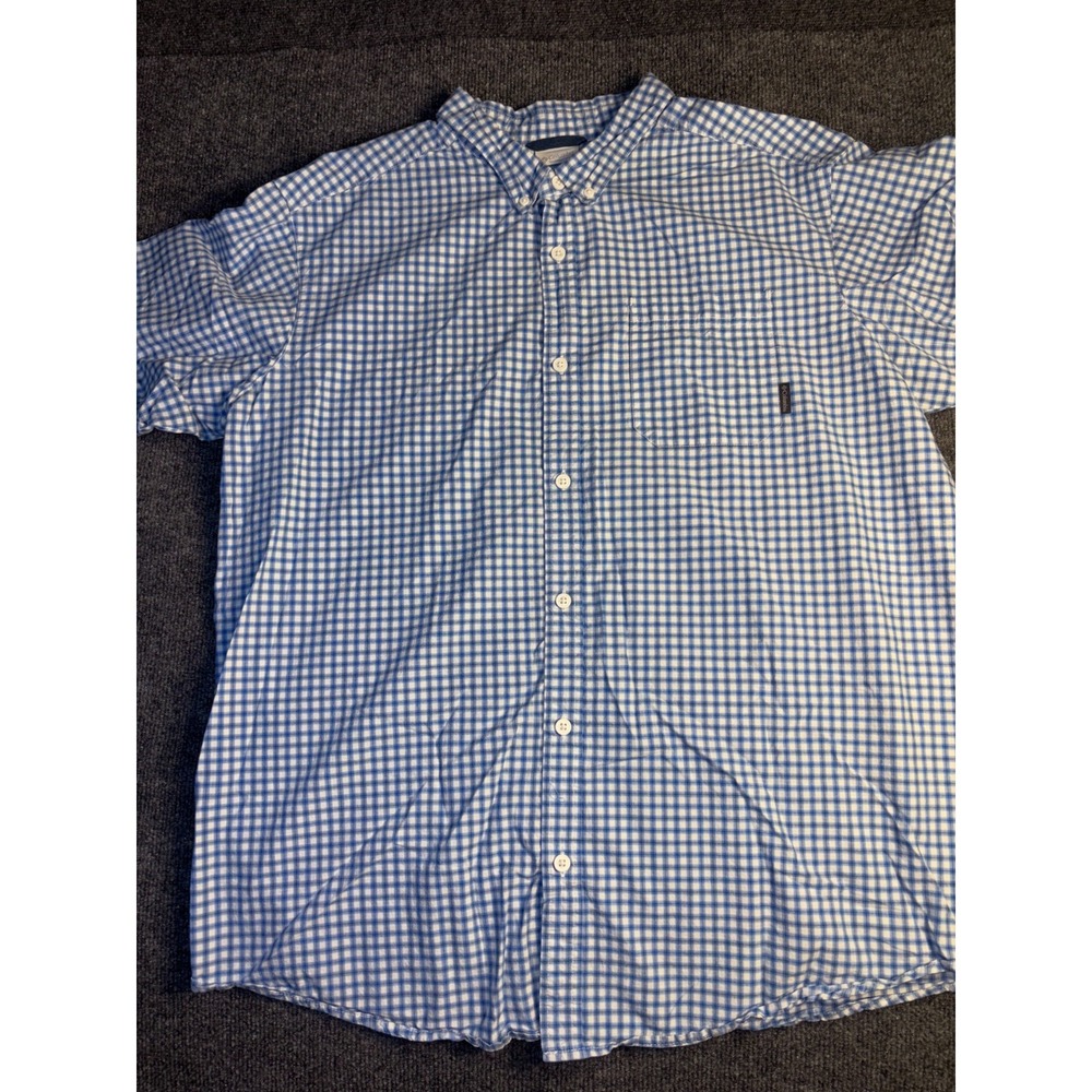 Columbia Button Down Shirt Mens XL Blue Plaid Short‎ Sleeve Midweight Pocket